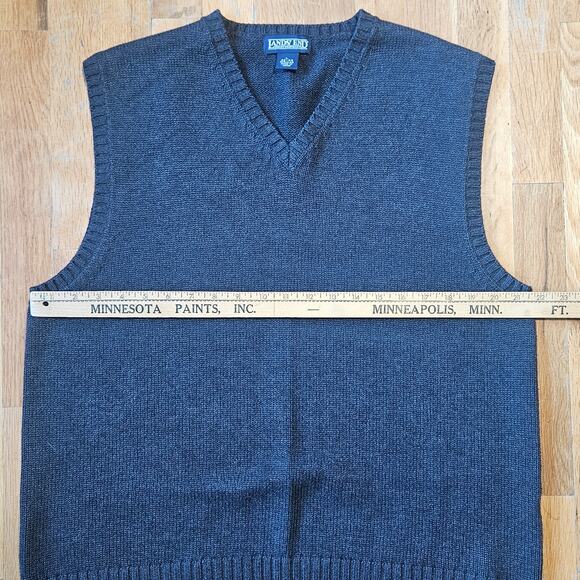 Lands' End Sweater Vest Mens L Gray Cotton Knit V Neck Pullover Preppy Old Money - Picture 6 of 7